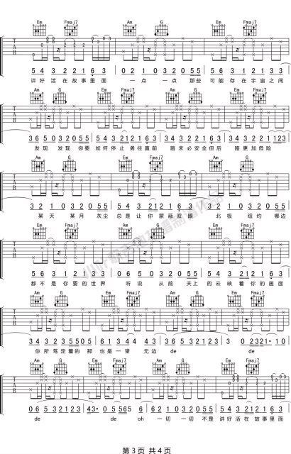 里面吉他谱_沈以诚_C调扫弦指法原版-图片1