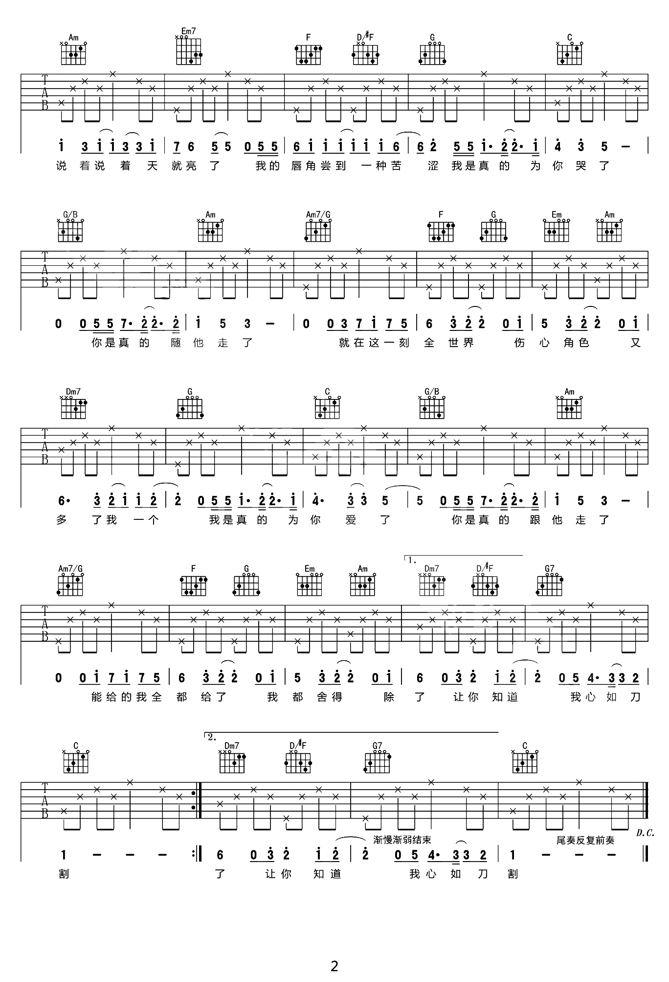 心如刀割吉他谱2-张学友