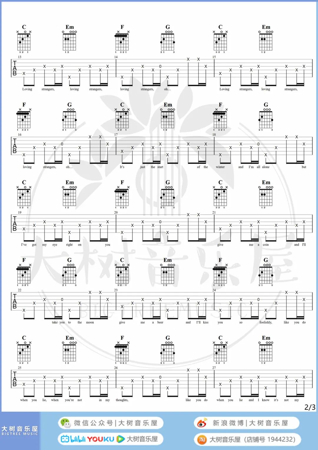 Loving Strangers吉他谱_Russian Red_C调和弦版 弹唱教学视频-图片1