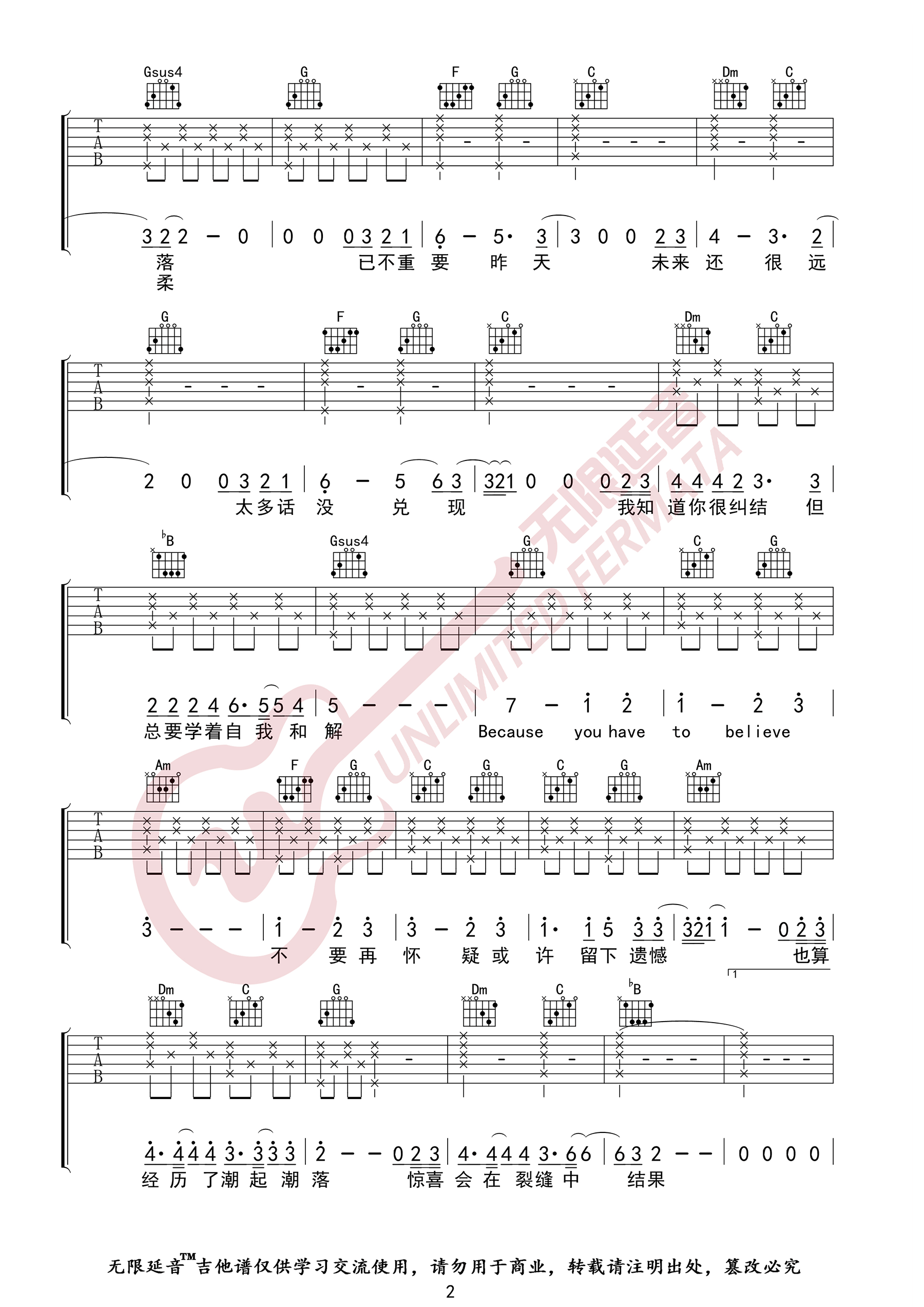 你要相信这不是最后一天吉他谱_华晨宇_C调双音-图片1