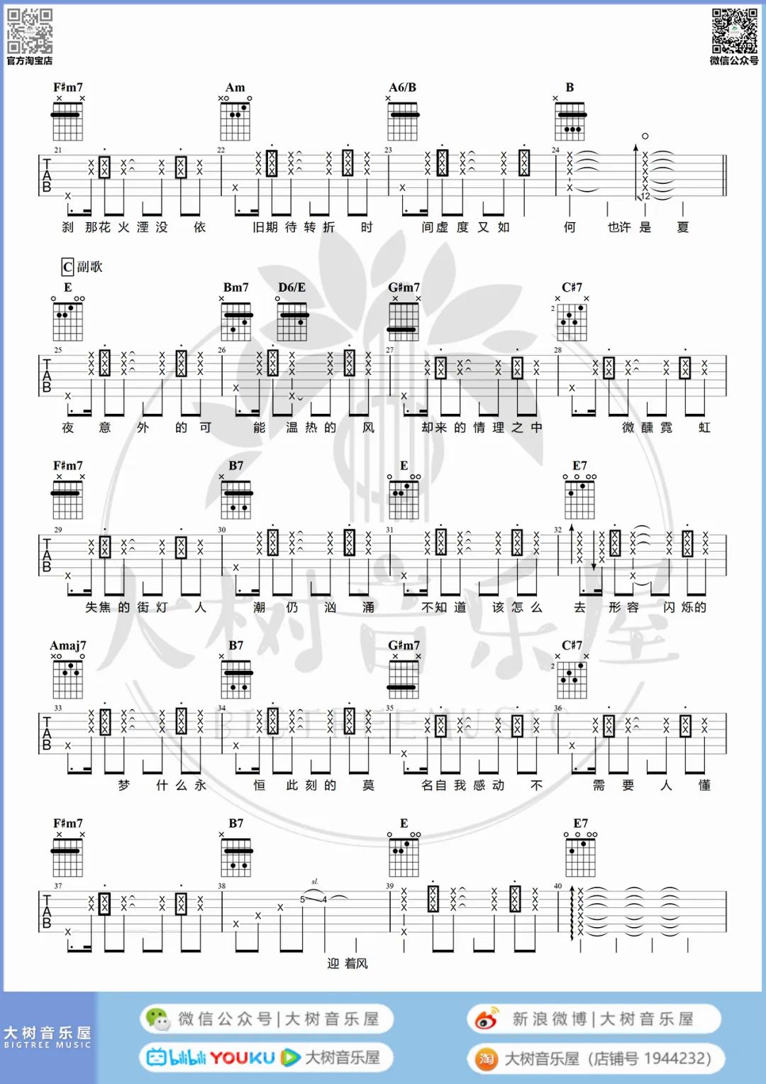 没有名字的夜晚吉他谱_夏日入侵企画_C调单音版 弹唱教学视频-图片1