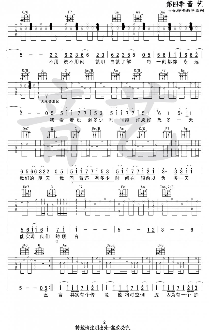 我们的明天吉他谱_鹿晗_C调调弦指法原版-图片1