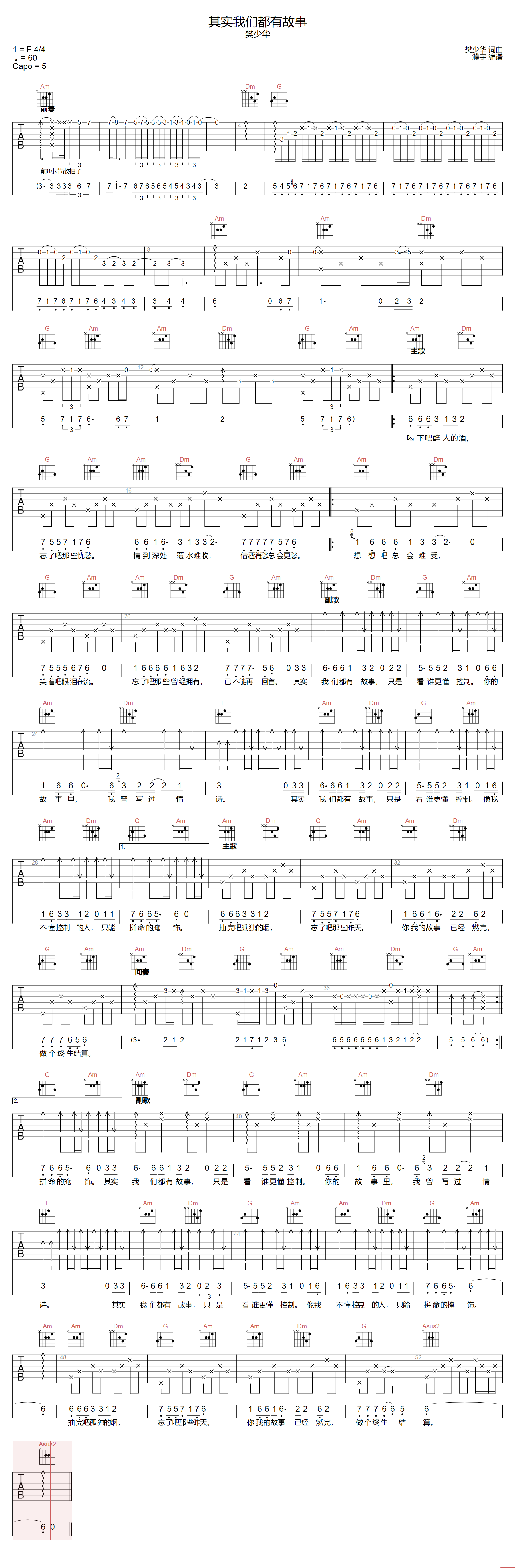 其实我们都有故事吉他谱-樊少华