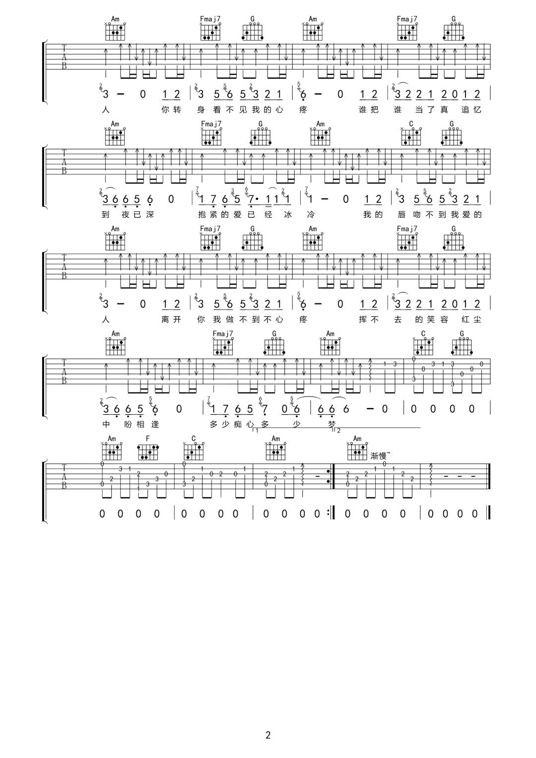 我的唇吻不到我爱的人吉他谱2-王奕心