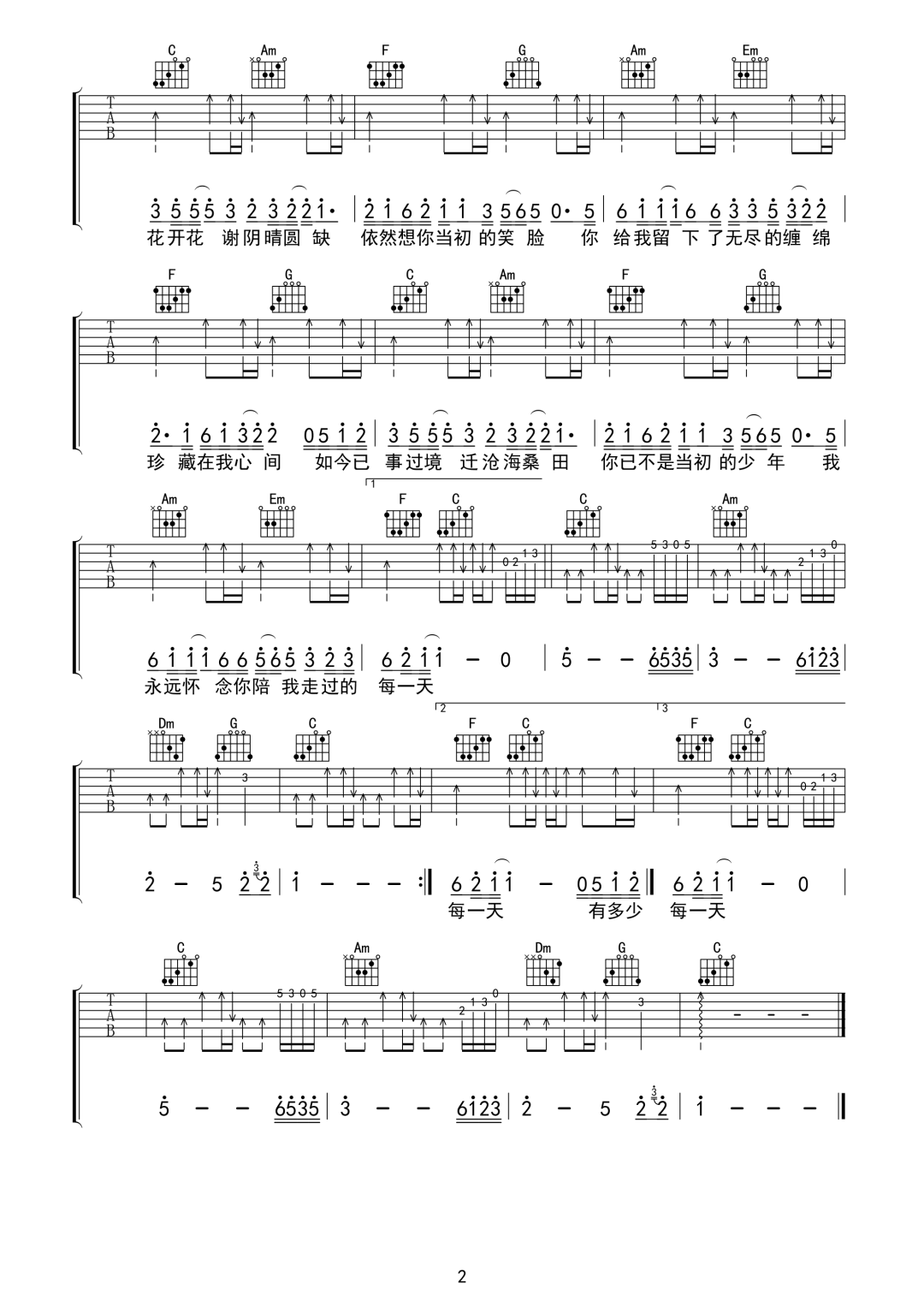 这条街吉他谱_冷漠-云菲菲_C调调弦版