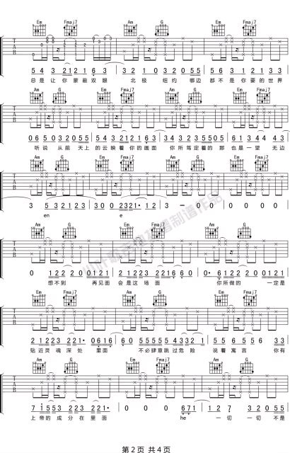 里面吉他谱_沈以诚_C调扫弦指法原版-图片1