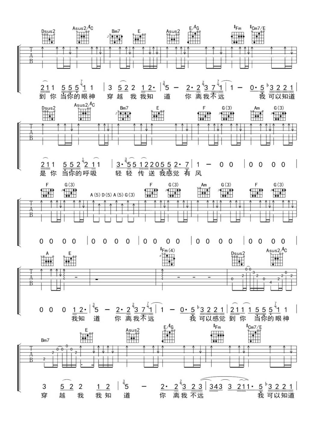 我知道你离我不远吉他谱_陈楚生_A调扫弦原版-图片1