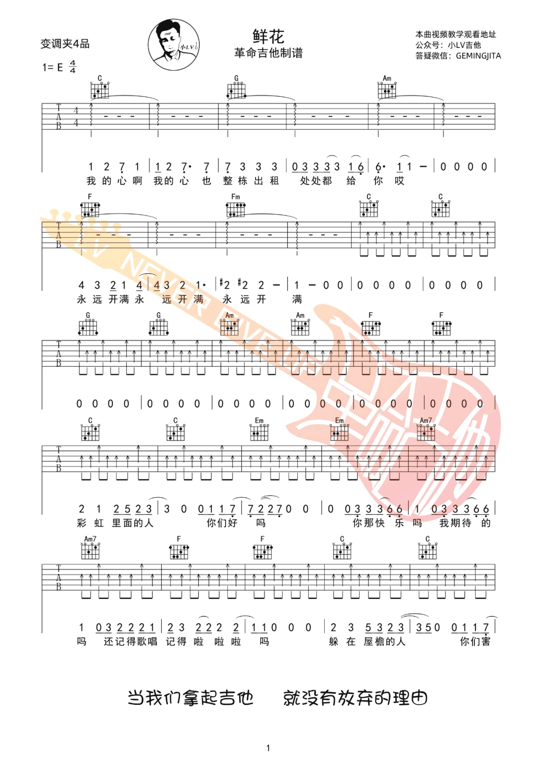 鲜花吉他谱1-回春丹乐队