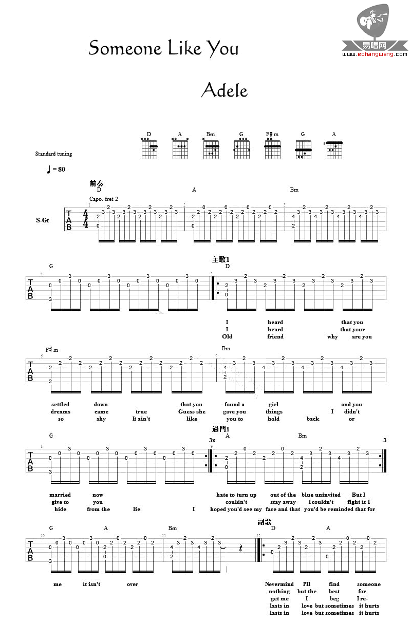 Someone-Like-You吉他谱1-阿黛尔