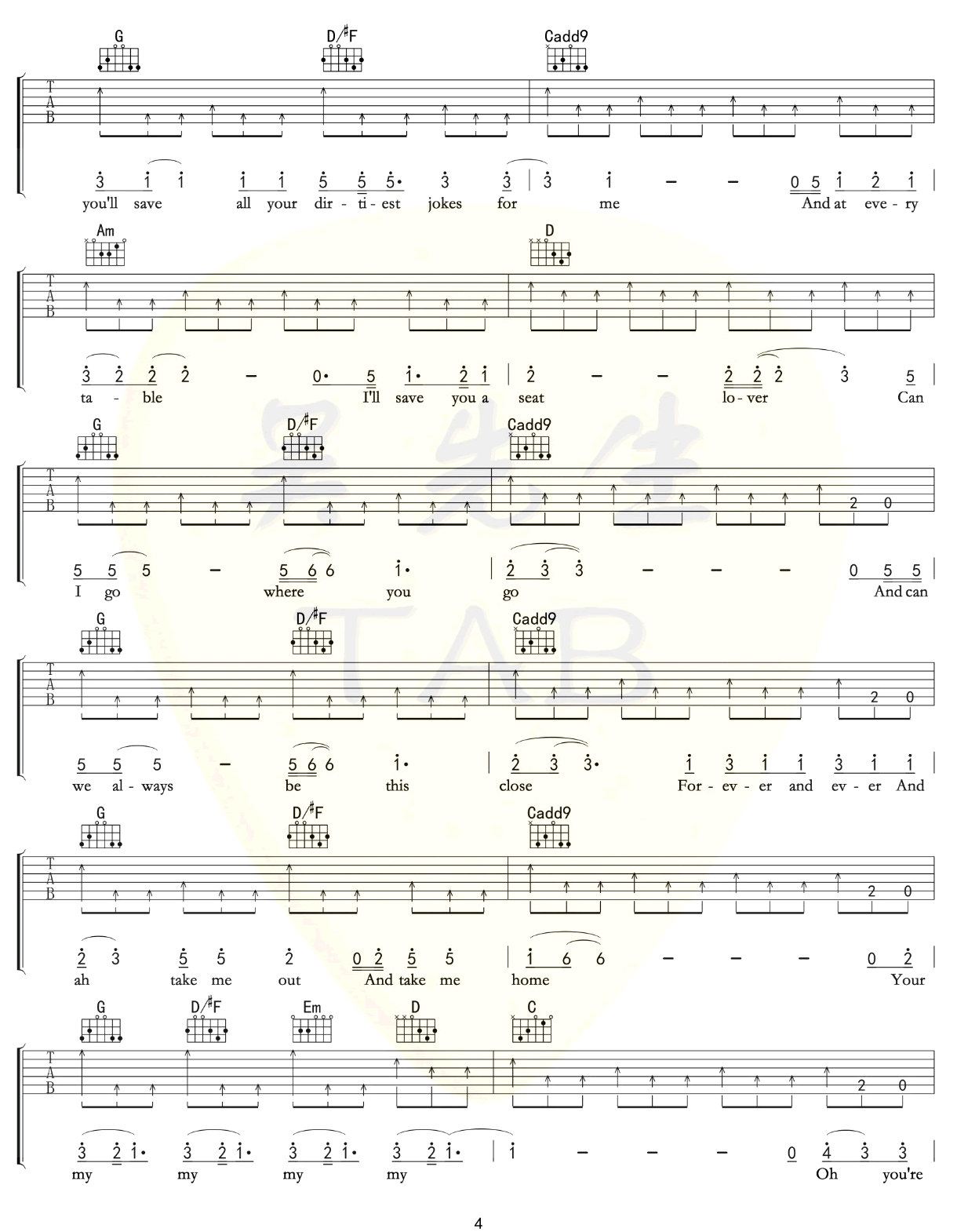 Lover吉他谱_Taylor Swift_G调扫弦指法原版-图片1