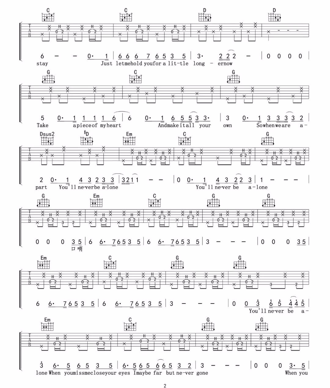 Never Be Alone吉他谱_Shawn Mendes_G调演奏-图片1