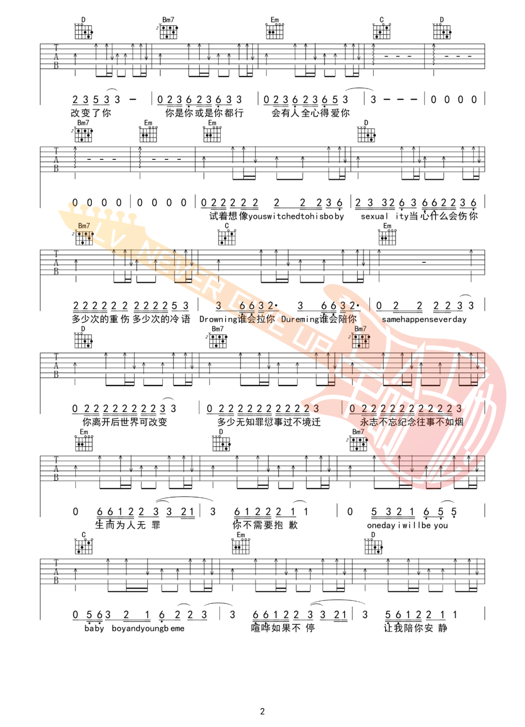 玫瑰少年吉他谱2-五月天