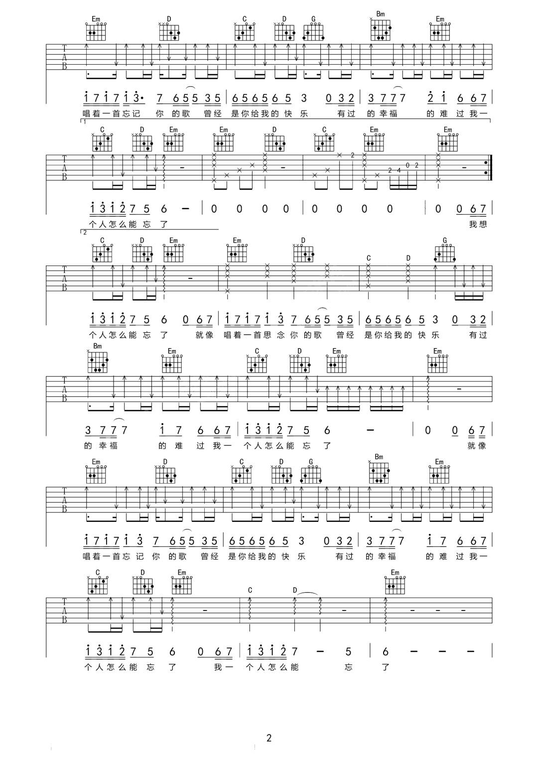 怎么能忘了吉他谱2-程响