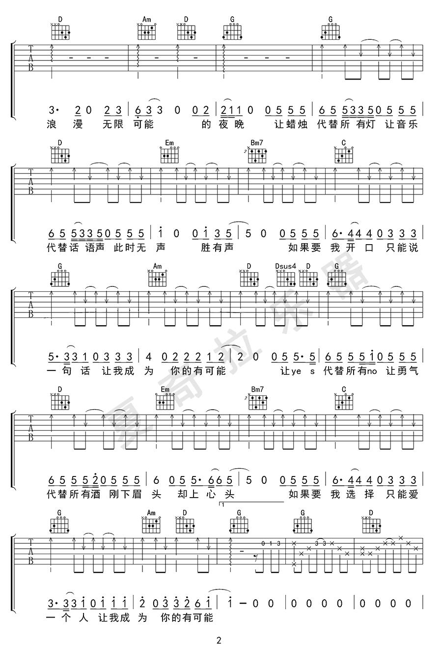 有可能的夜晚吉他谱_曾轶可_G调单音指法简单版-图片1