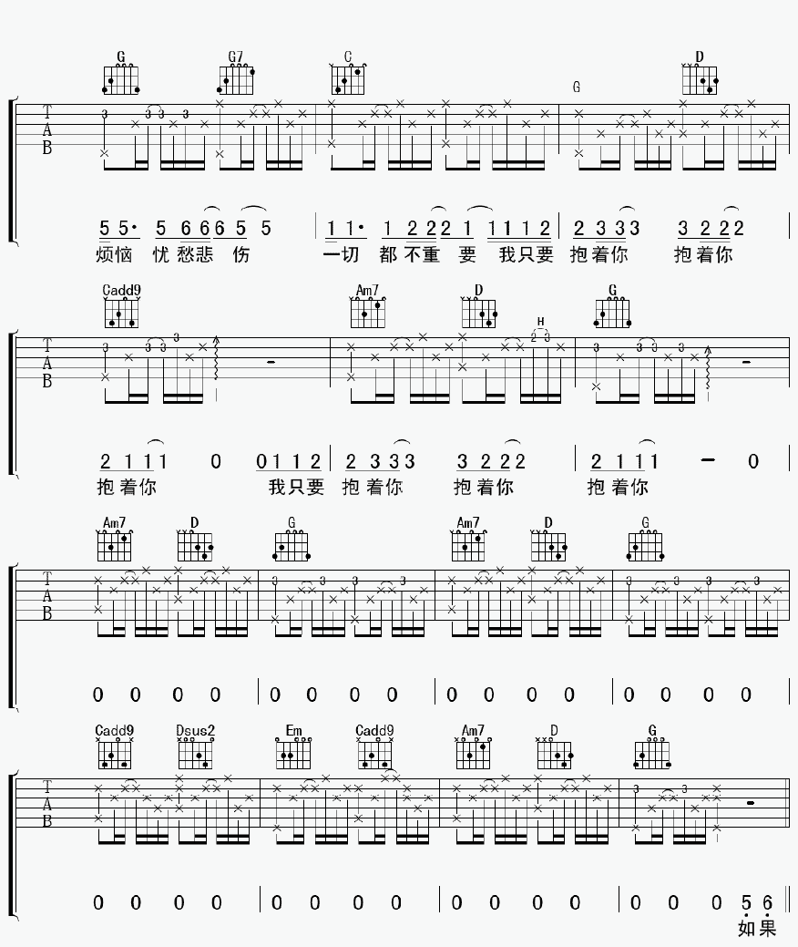 抱着你吉他谱2-张震岳