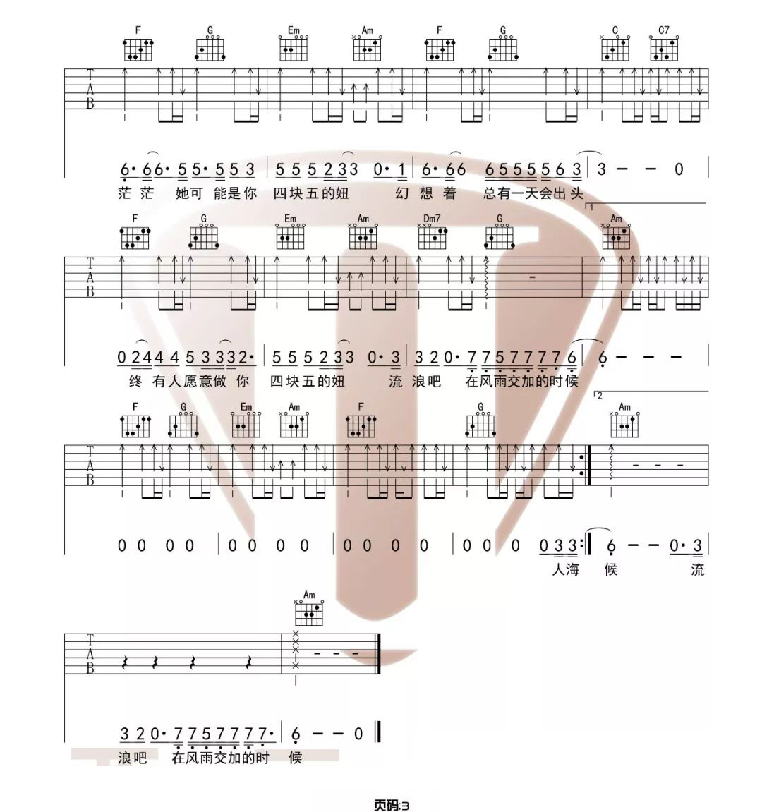 四块五吉他谱_隔壁老樊_C调和弦版 弹唱教学视频-图片1