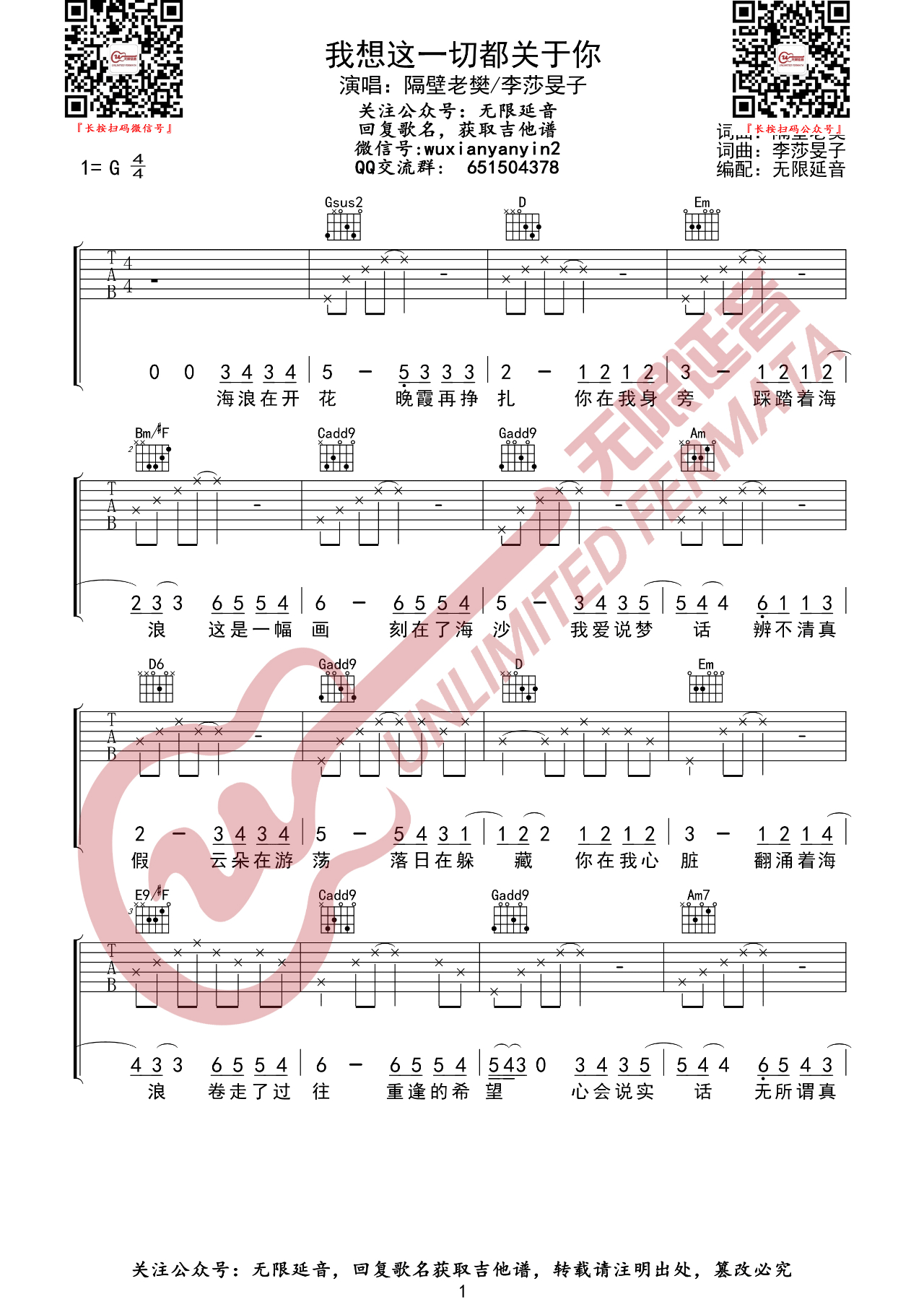 我想这一切都关于你吉他谱1-隔壁老樊