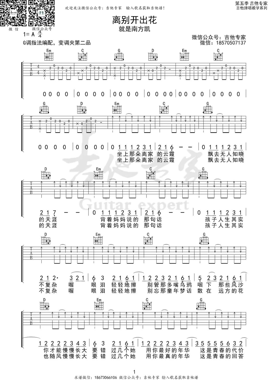 离别开出花吉他谱1-就是南方凯