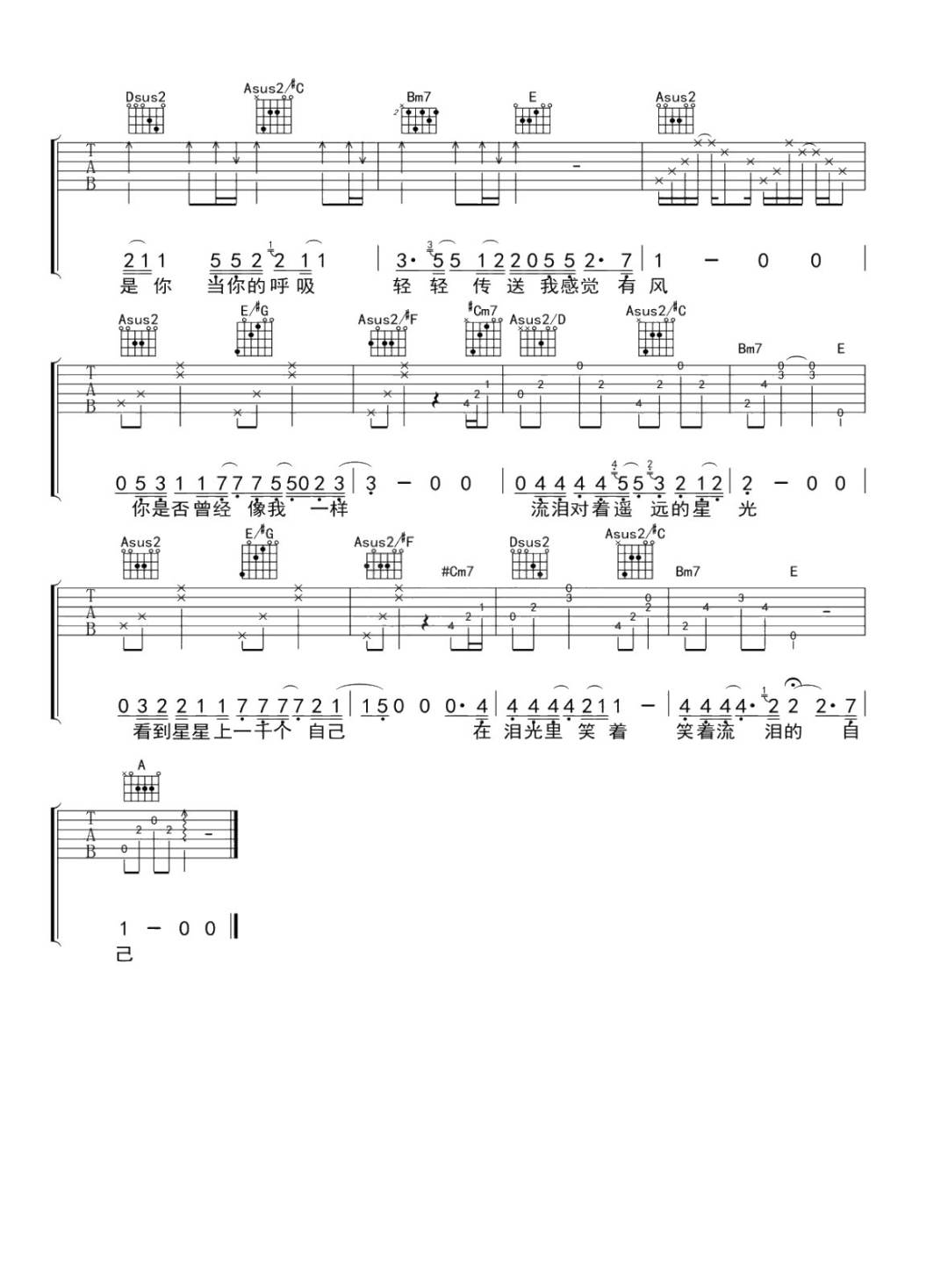 我知道你离我不远吉他谱4-陈楚生