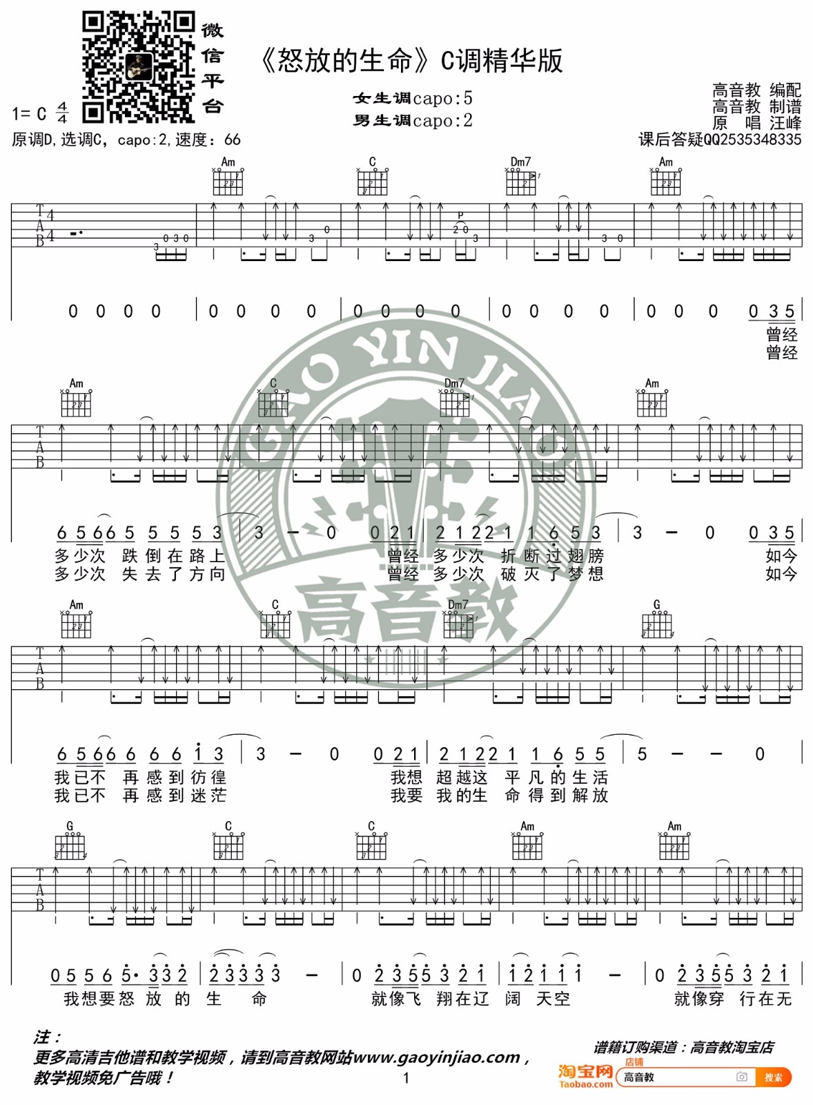 怒放的生命吉他谱1-汪峰