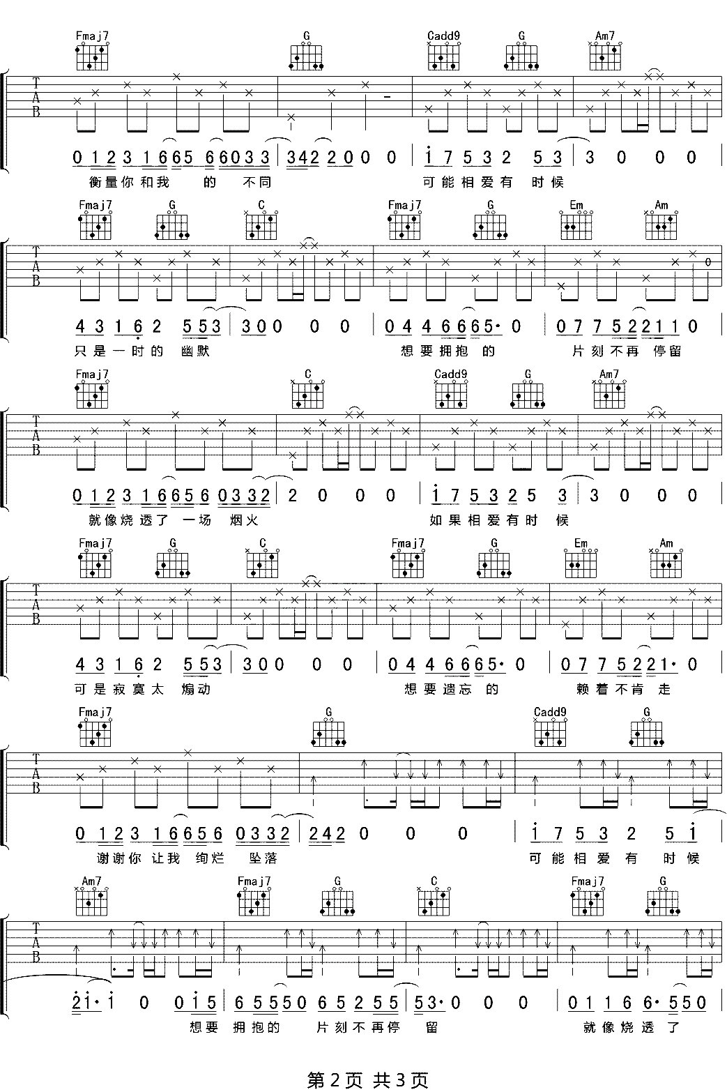 也许相爱有时候吉他谱_焦迈奇_C调调弦版