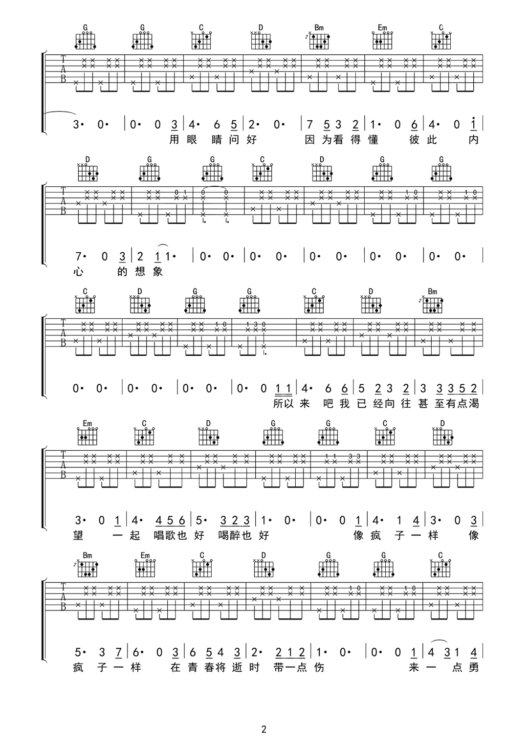 所以来吧吉他谱_房东的猫_G调调弦版