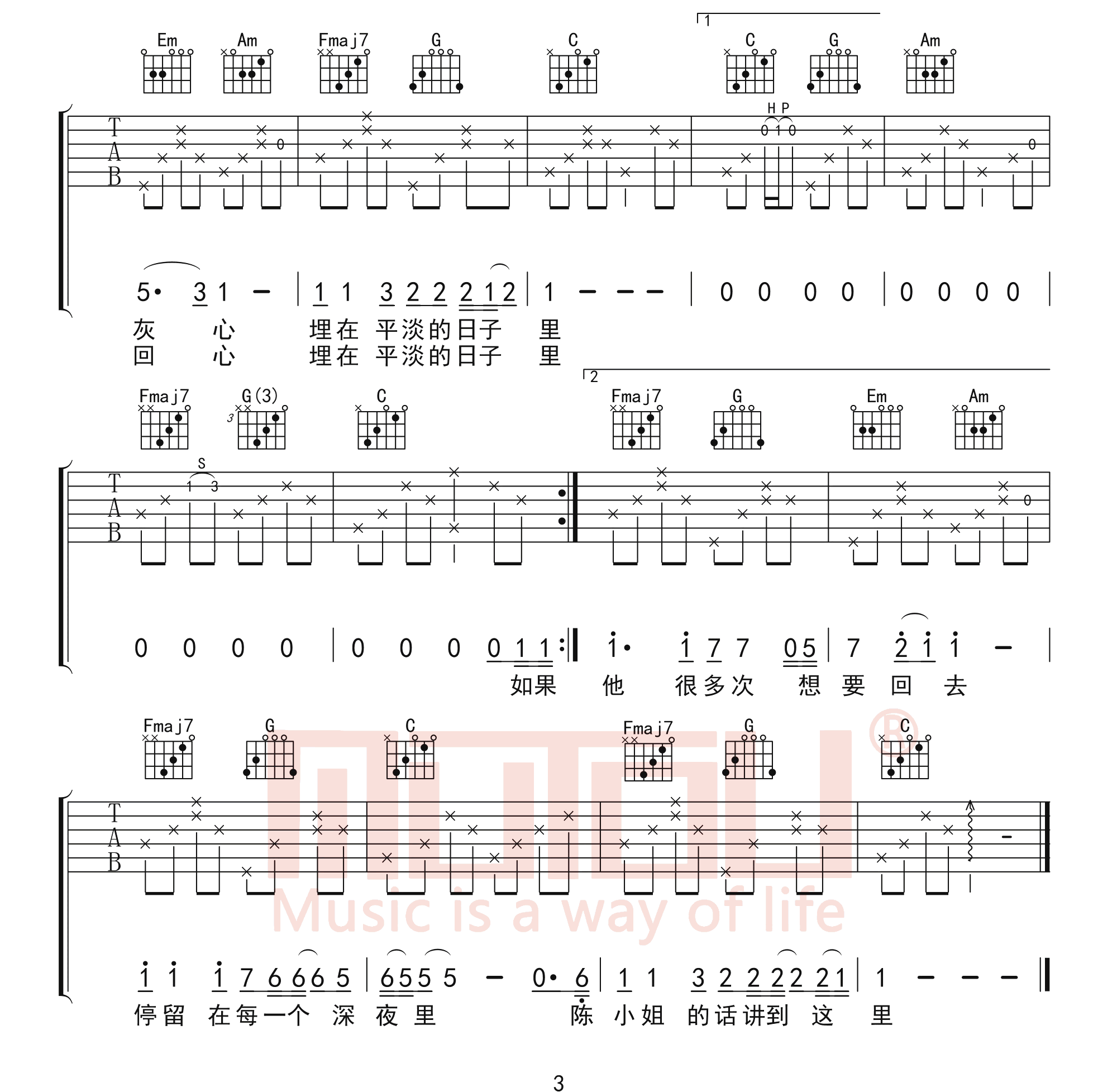 陈小姐的话吉他谱3-楚胜尧
