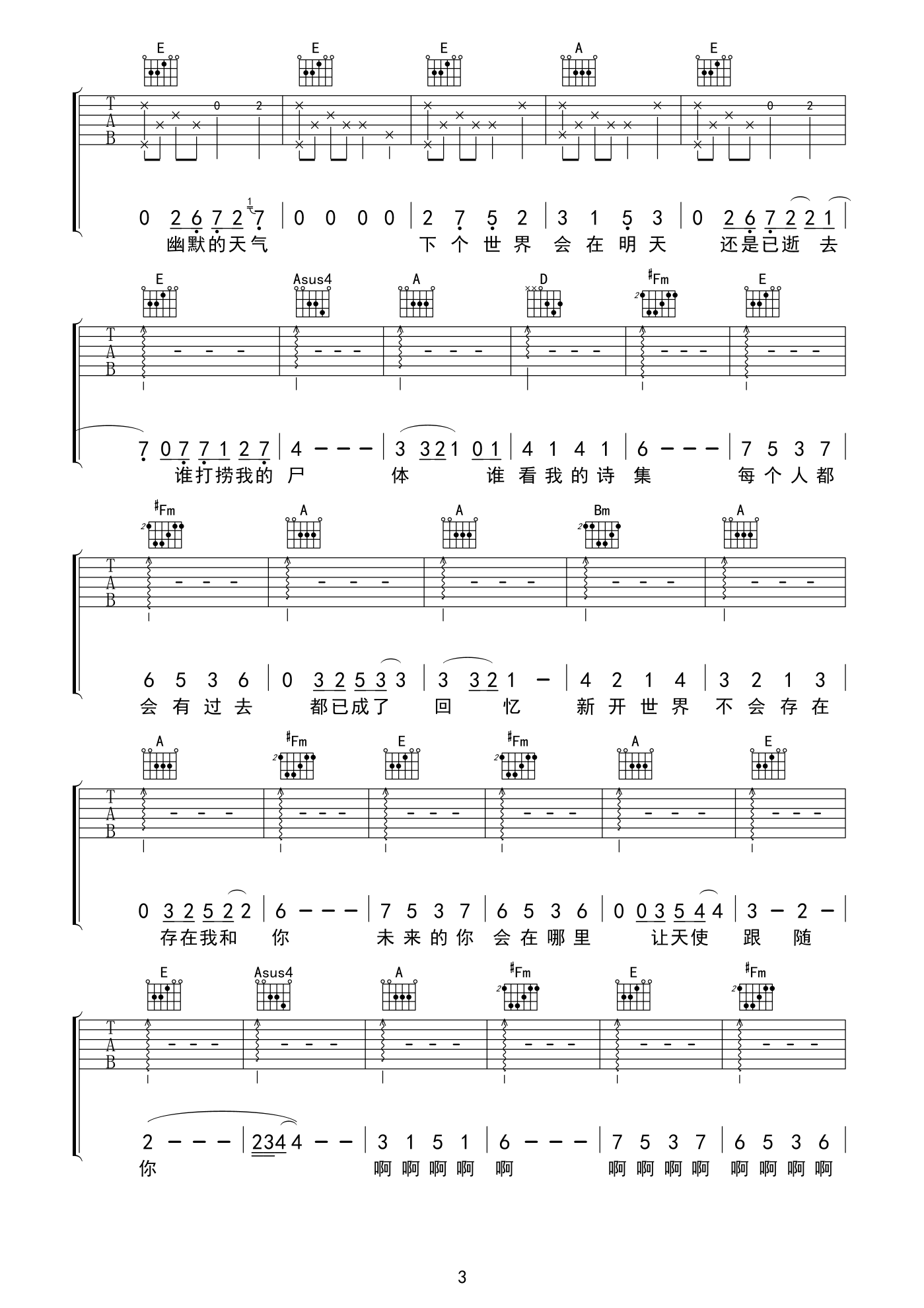 悲伤珊瑚群吉他谱_旅行团乐队_A调双音版