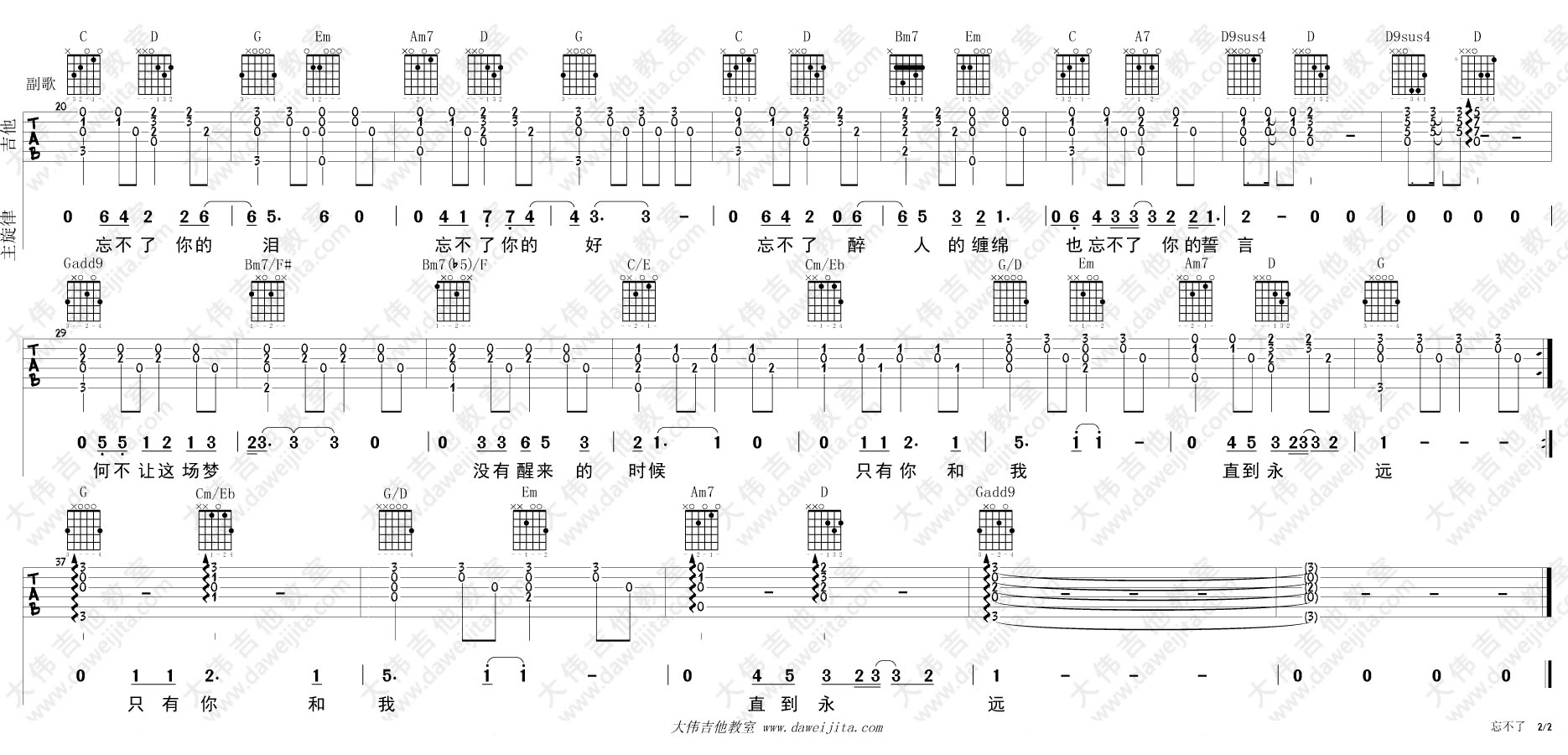 忘不了吉他谱_童安格_G调调弦版 弹唱教学视频