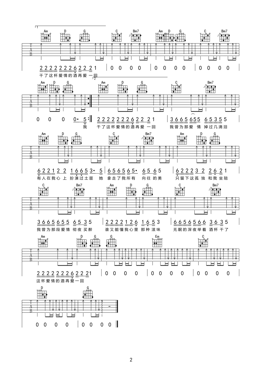 我爱情掉过几滴泪吉他谱2-杨小壮