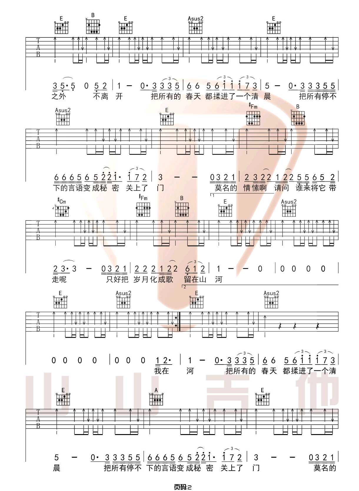 春风十里吉他谱_鹿先森乐队_E调和弦版 弹唱教学视频-图片1