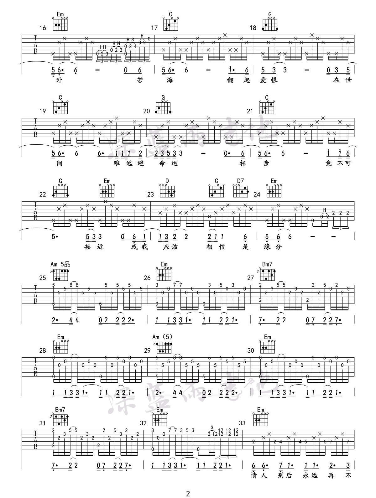 一生所爱吉他谱_卢冠廷-莫文蔚_G调扫弦版 弹唱教学视频-图片1