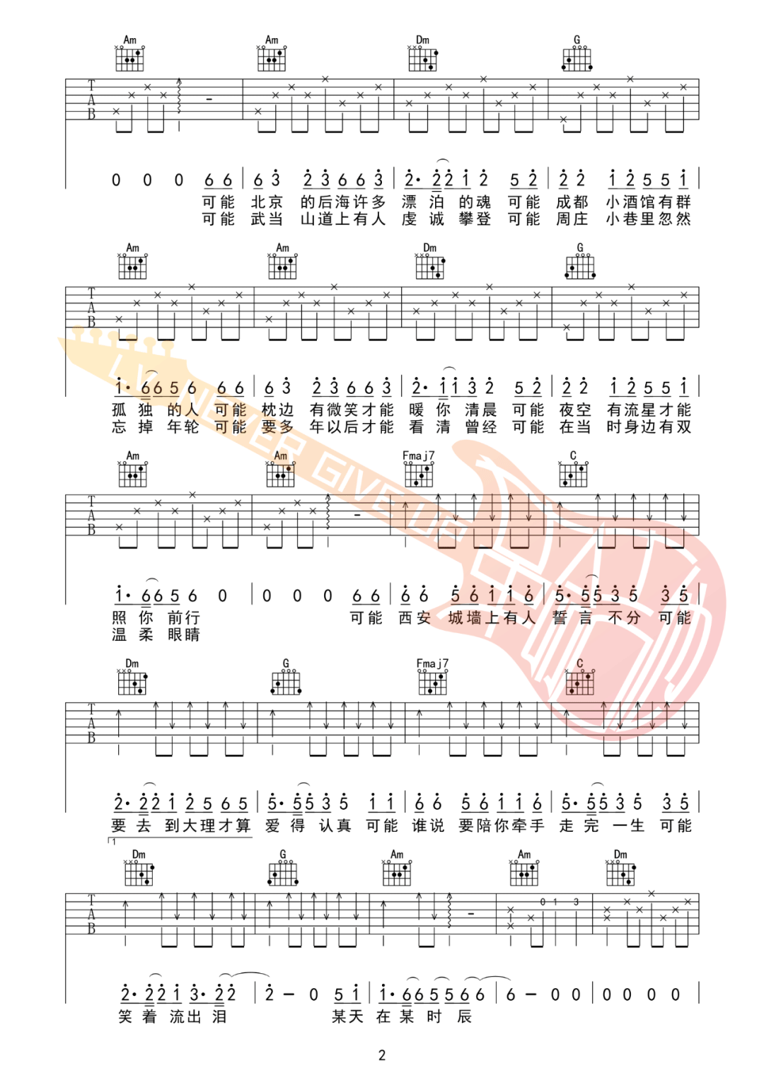 可能吉他谱_程响_C调和弦版 弹唱教学视频-图片1