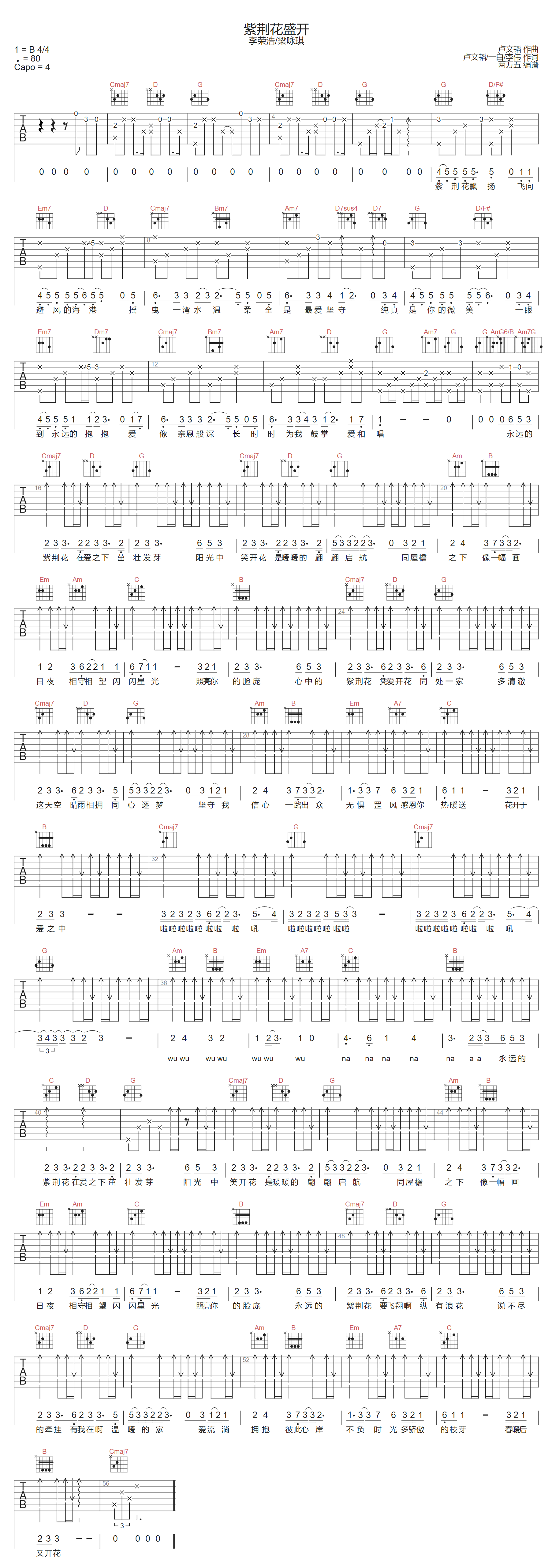 紫荆花盛开吉他谱-李荣浩