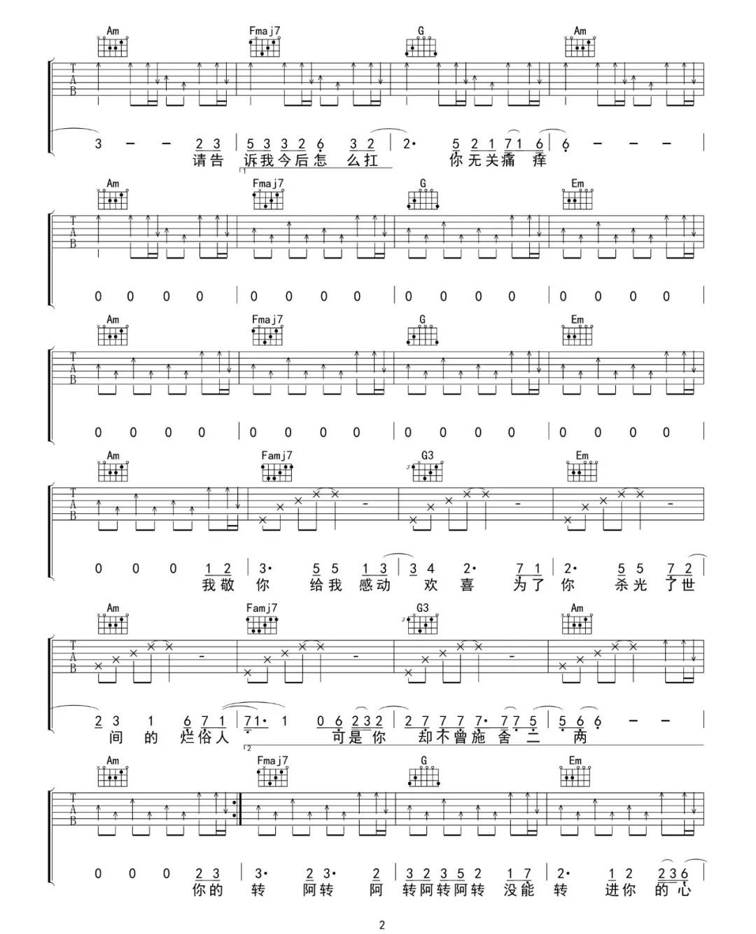 你的酒馆对我打了烊吉他谱_陈雪凝_C调和弦指法-图片1