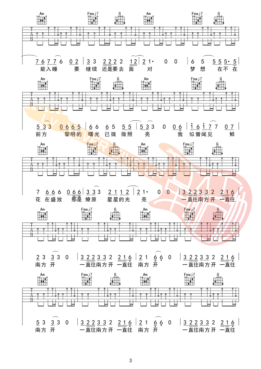 公路之歌吉他谱_痛仰乐队_C调扫弦版 弹唱教学视频-图片1