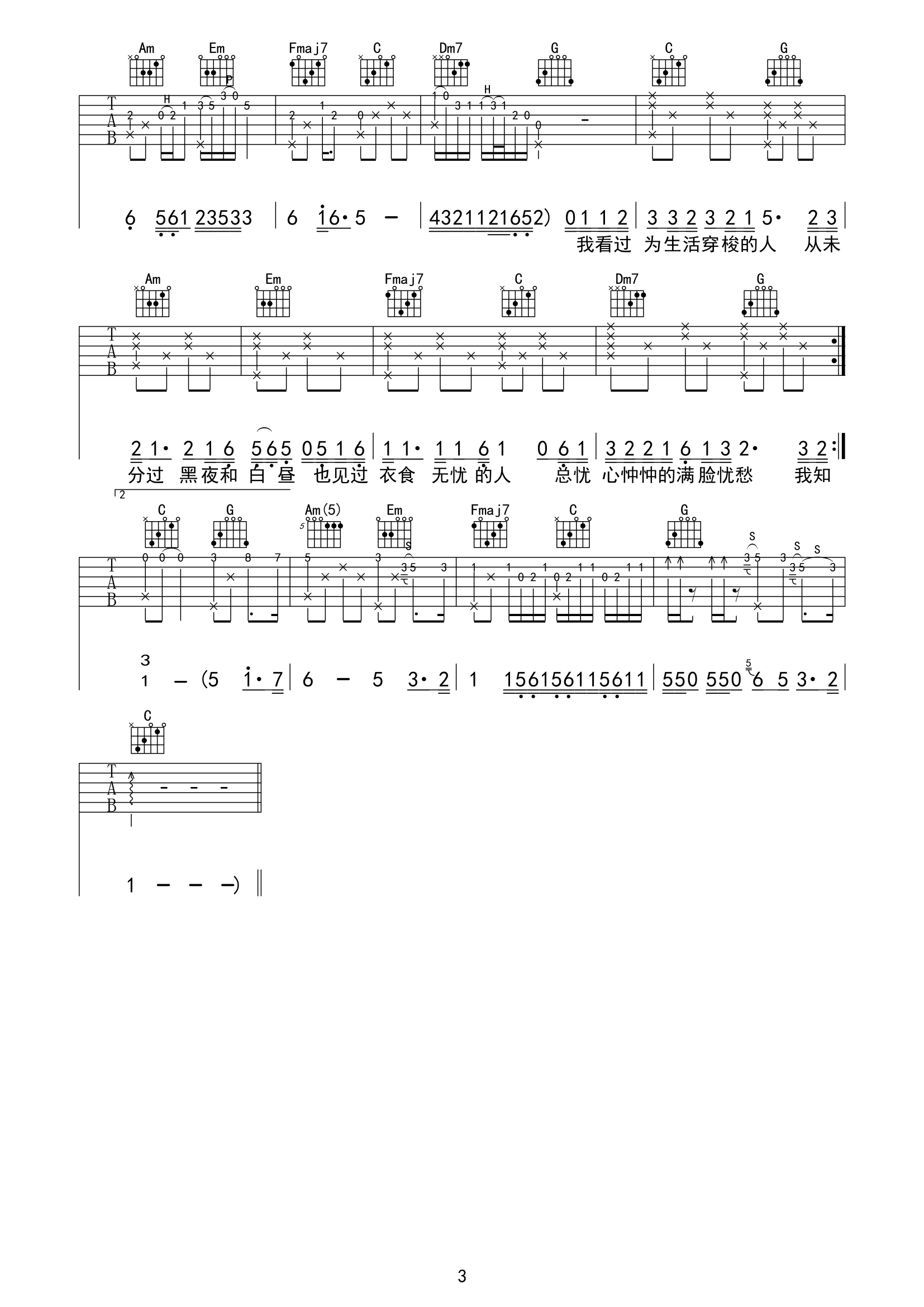 平凡日子里的挣扎吉他谱3-曾抖抖