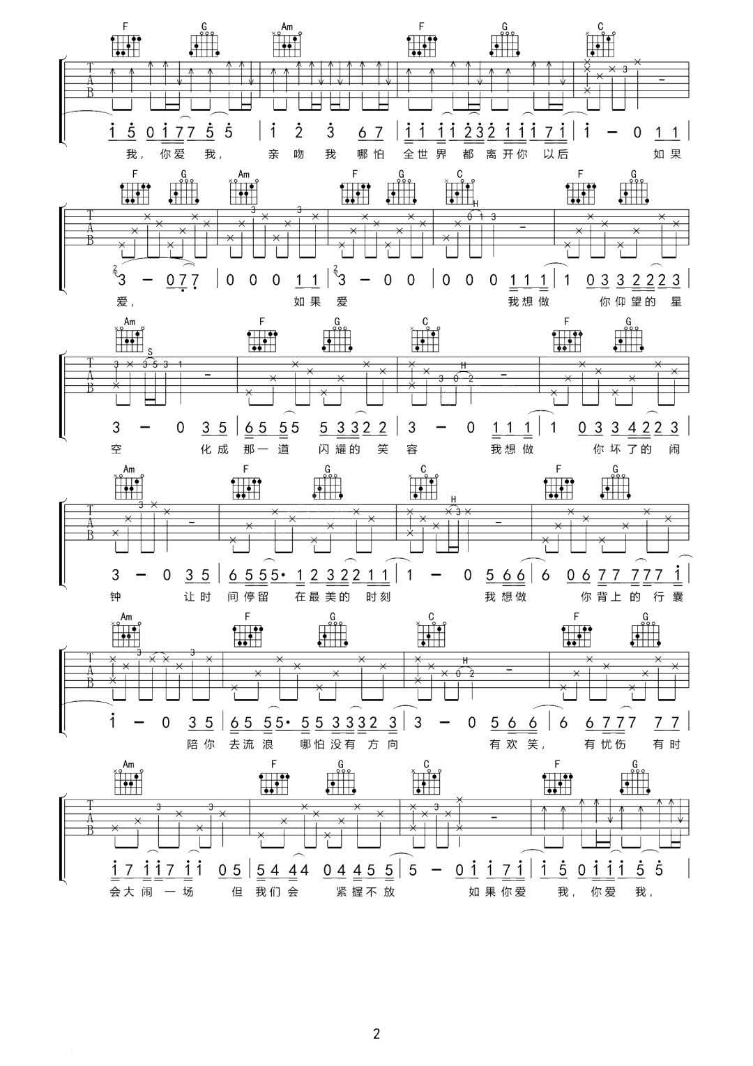 还有我吉他谱_梁雨_C调扫弦版