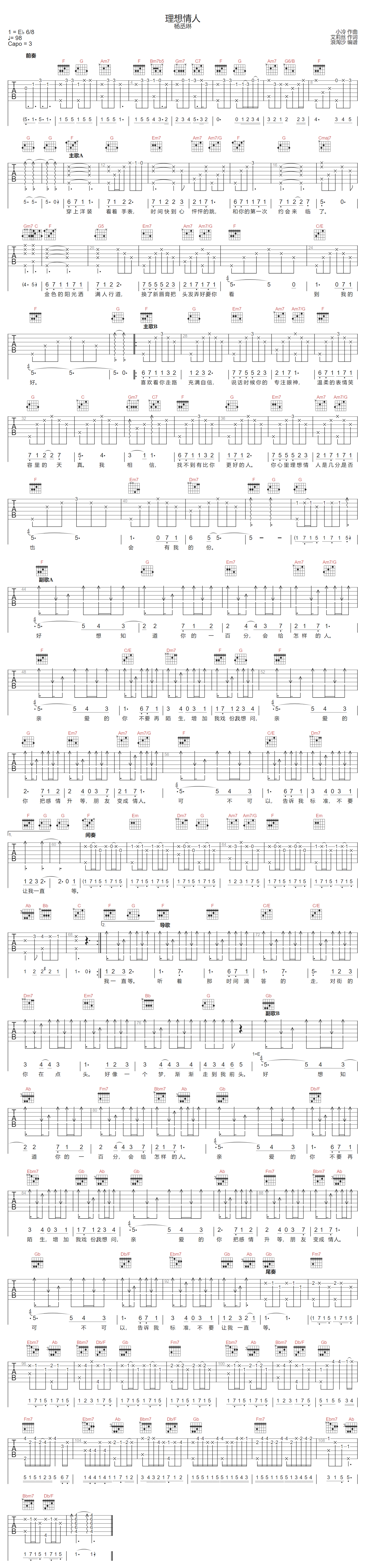 理想情人吉他谱-杨丞琳