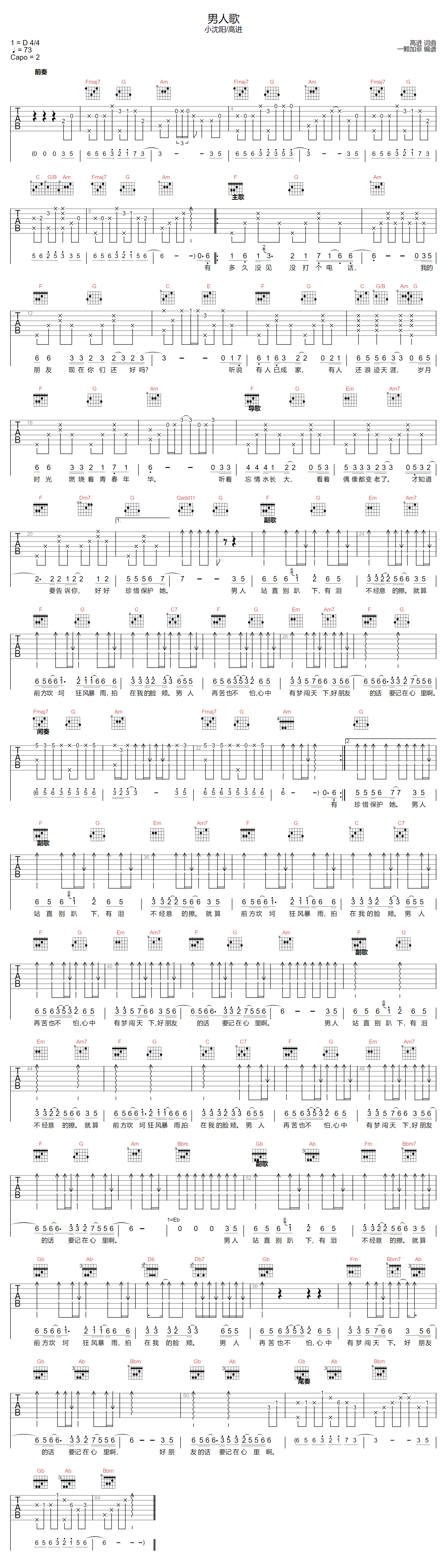 男人歌吉他谱-高进