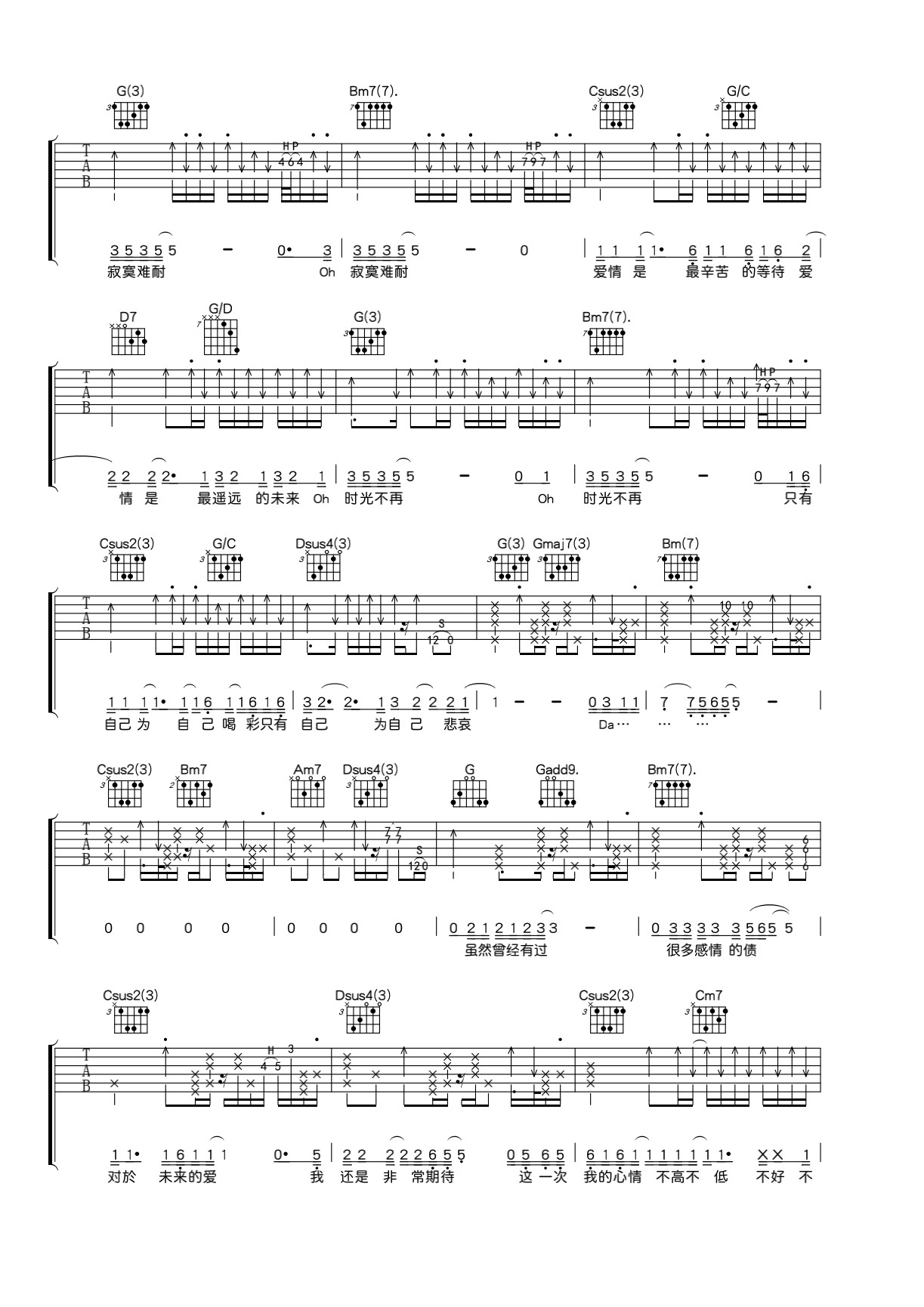 寂寞难耐吉他谱_李宗盛_G调演奏指法原版-图片1