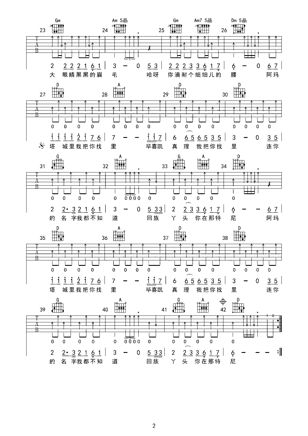 回族丫头吉他谱_苏尔东_F调演奏原版-图片1