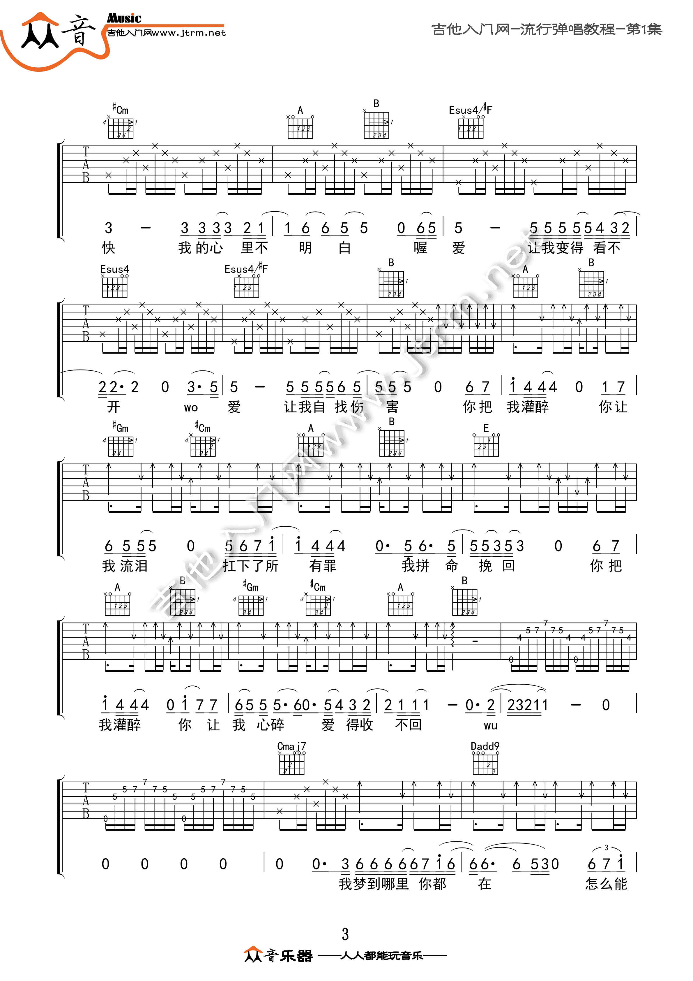 你把我灌醉吉他谱_黄大炜_E调和弦指法原版-图片1