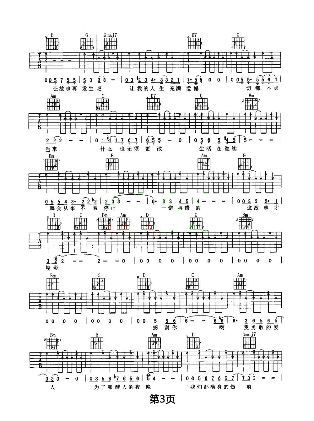 我爱你再见吉他谱3-朴树