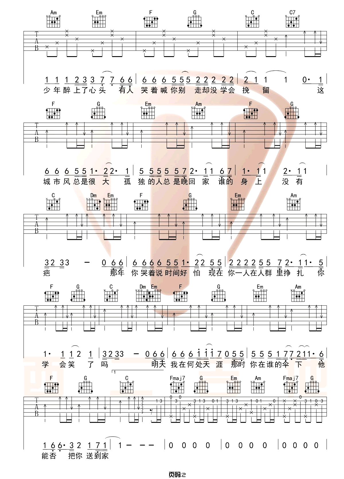 这城市风总是很大吉他谱_枯木逢春_C调单音版 弹唱教学视频_1-图片1