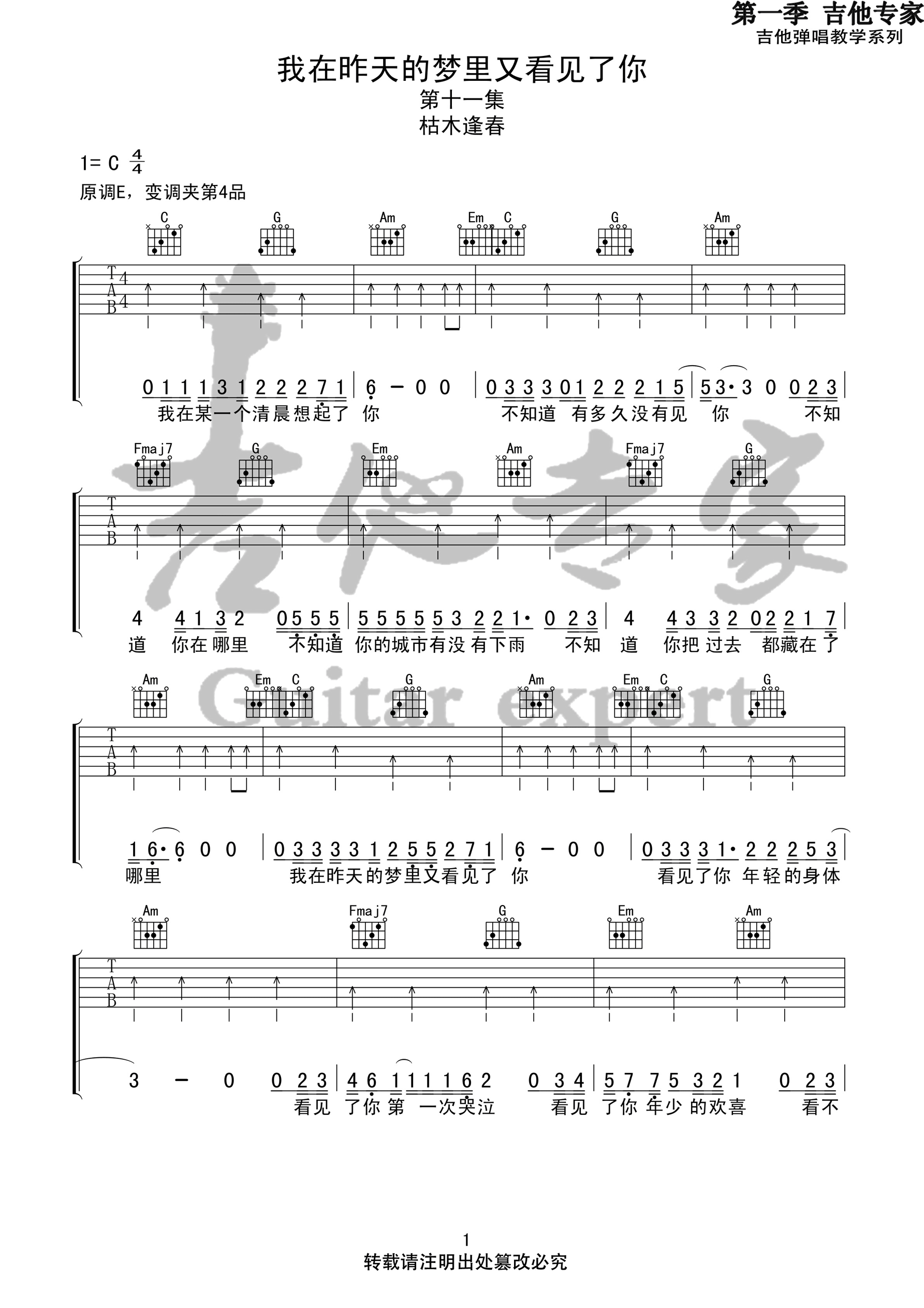 我在昨天的梦里又看见了你吉他谱1-枯木逢春