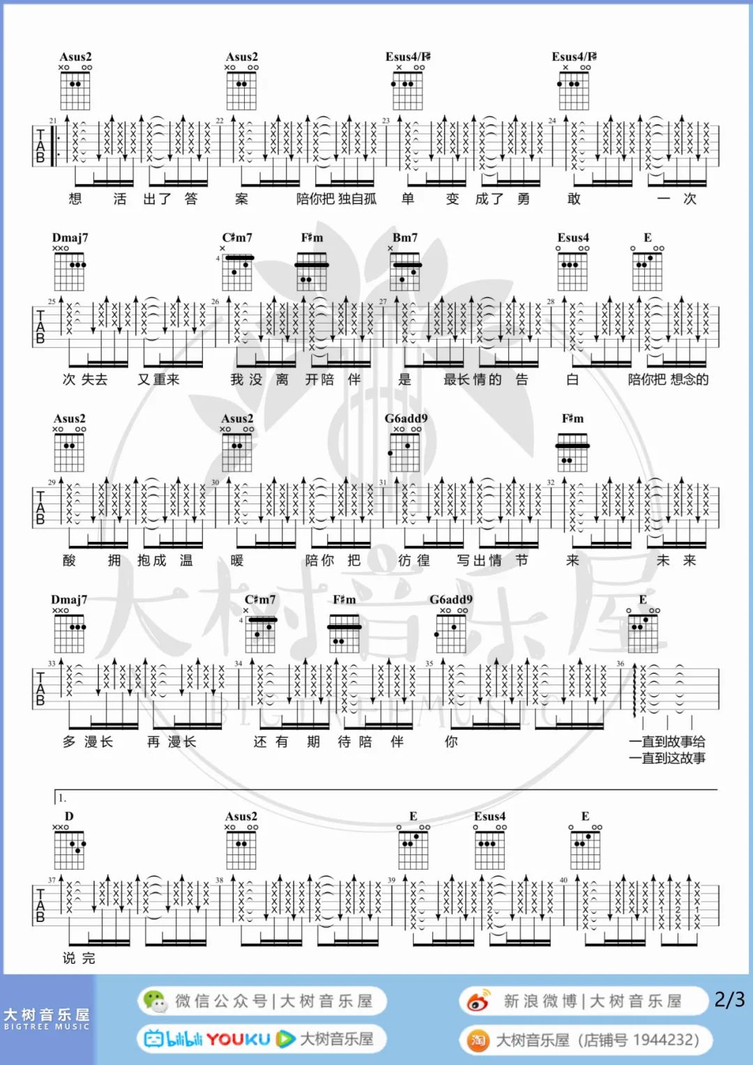 陪你度过漫长岁月吉他谱_陈奕迅_A调和弦版 弹唱教学视频-图片1