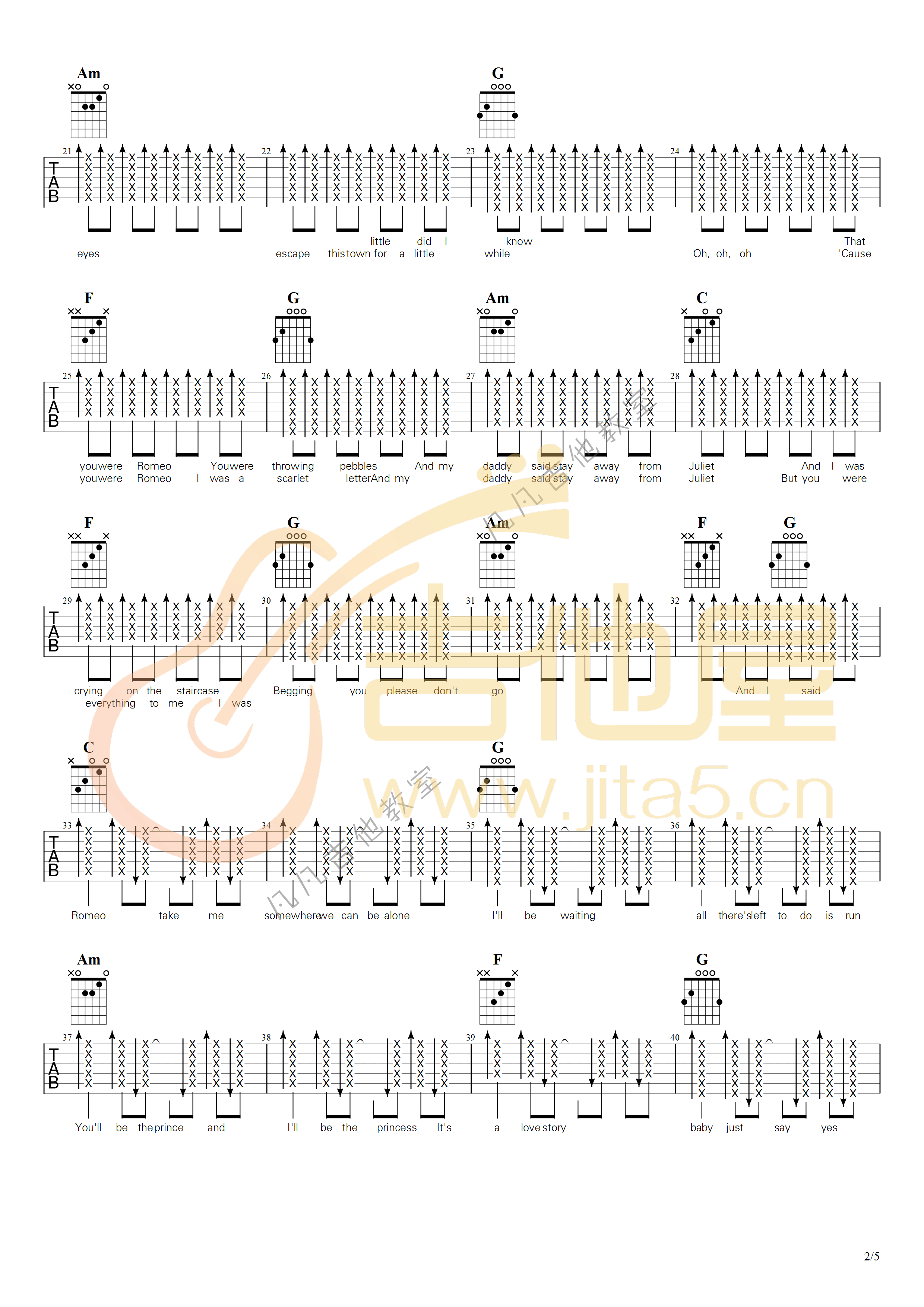 Love Story吉他谱_Taylor Swift_C调调弦指法-图片1