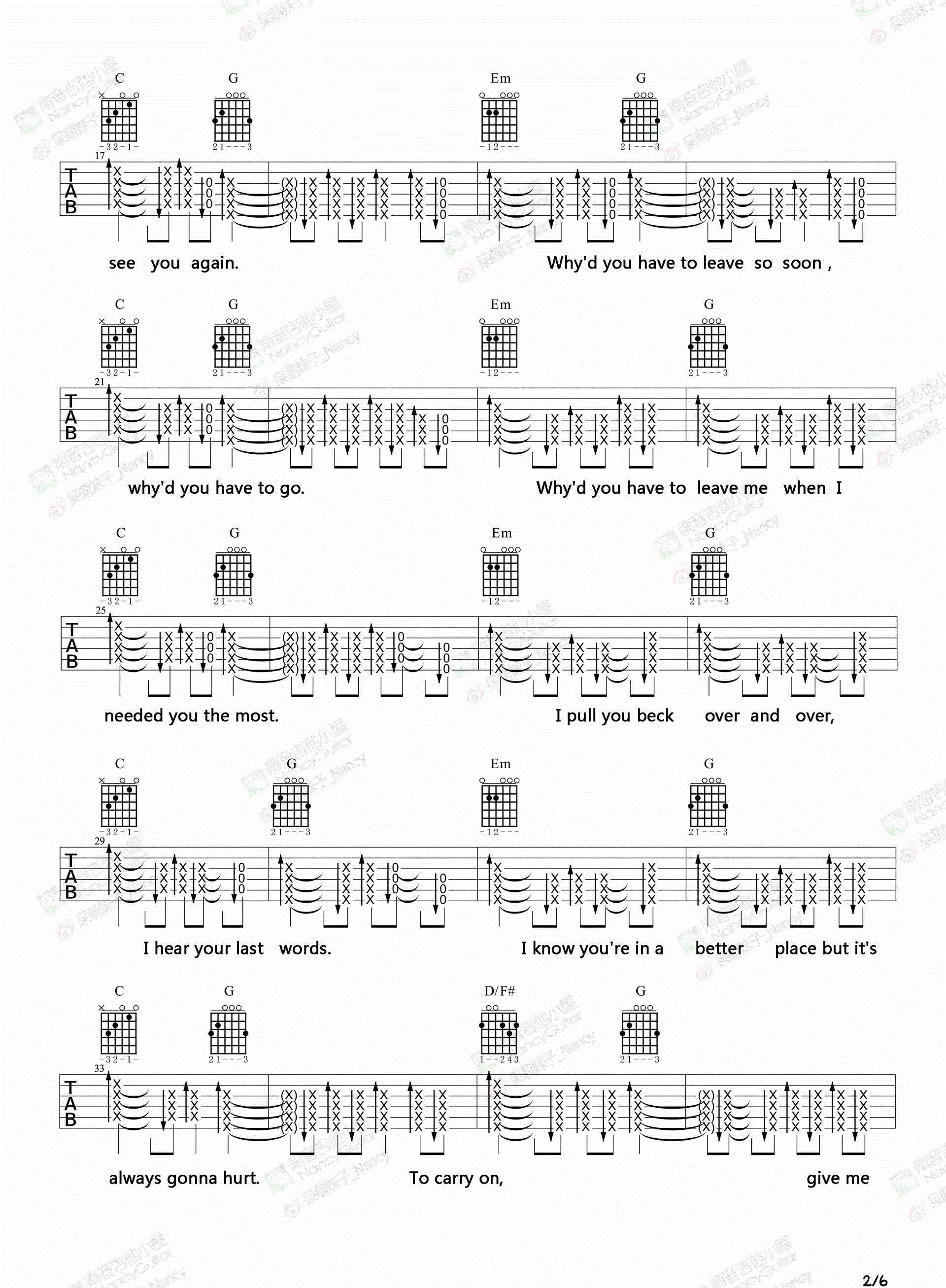 See You Again吉他谱_Charlie Puth_G调扫弦版 弹唱教学视频-图片1