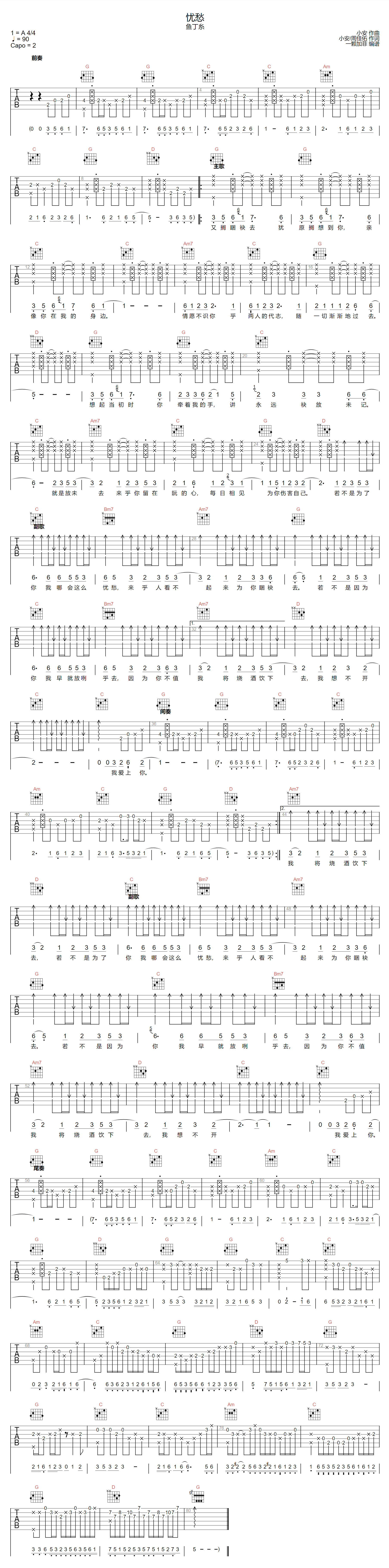 忧愁吉他谱-鱼丁糸